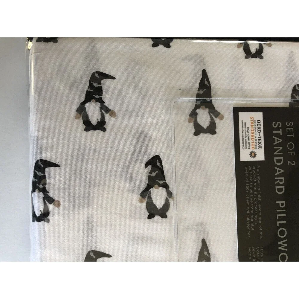 Cynthia Rowley Halloween Standard Pillowcases Gnomes Bats Cotton White Set Of 2